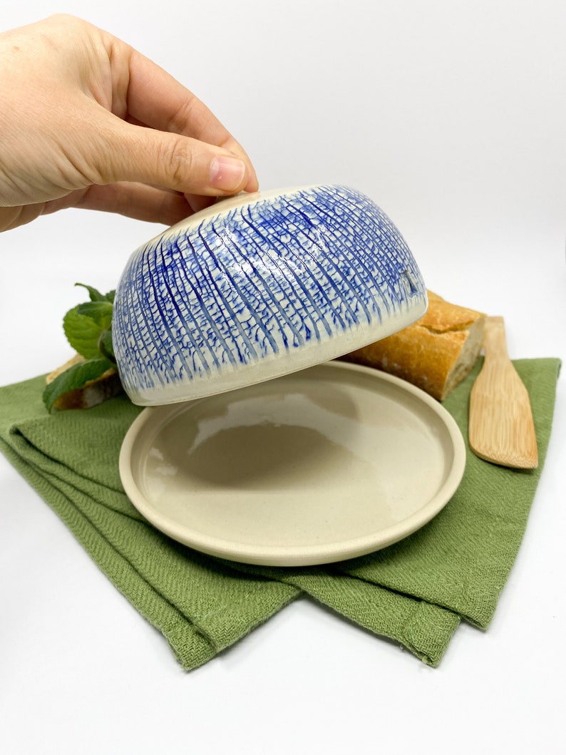 Medium handmade ceramic butter holder with lid.