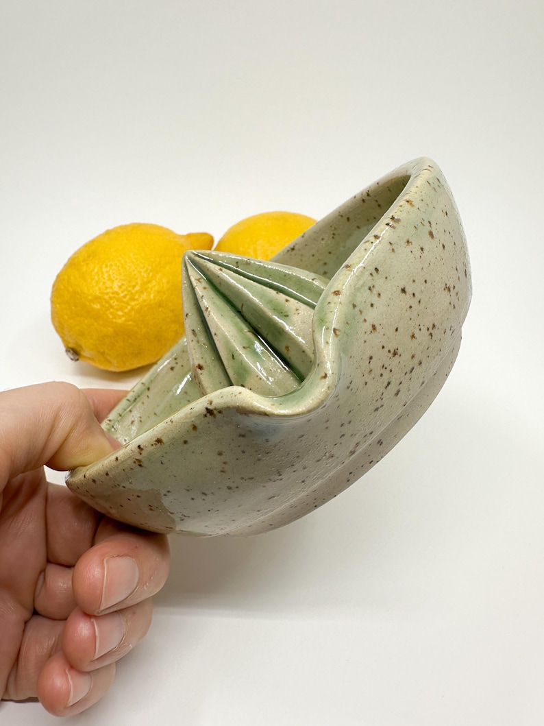 Speckled Ceramic Lemon Squeezer: Green Citrus Juicer, Handmade Kitchen Accessory image 8