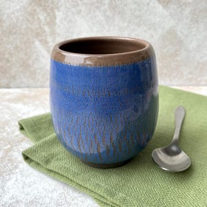 Handmade Blue Stoneware Tumbler: 12oz Ceramic Coffee Mug