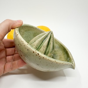Speckled Ceramic Lemon Squeezer: Green Citrus Juicer, Handmade Kitchen Accessory