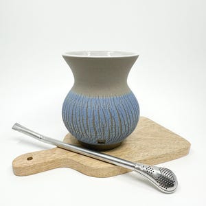 Zucca per Yerba Mate in ceramica blu crackle: tazza Cuia in gres fatta a mano (300 ml)