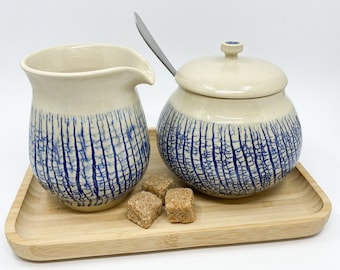 Ensemble de sucriers et crémiers en céramique bleue, pot à lait et sucrier à couvercle fait main, cadeau de décoration de cuisine