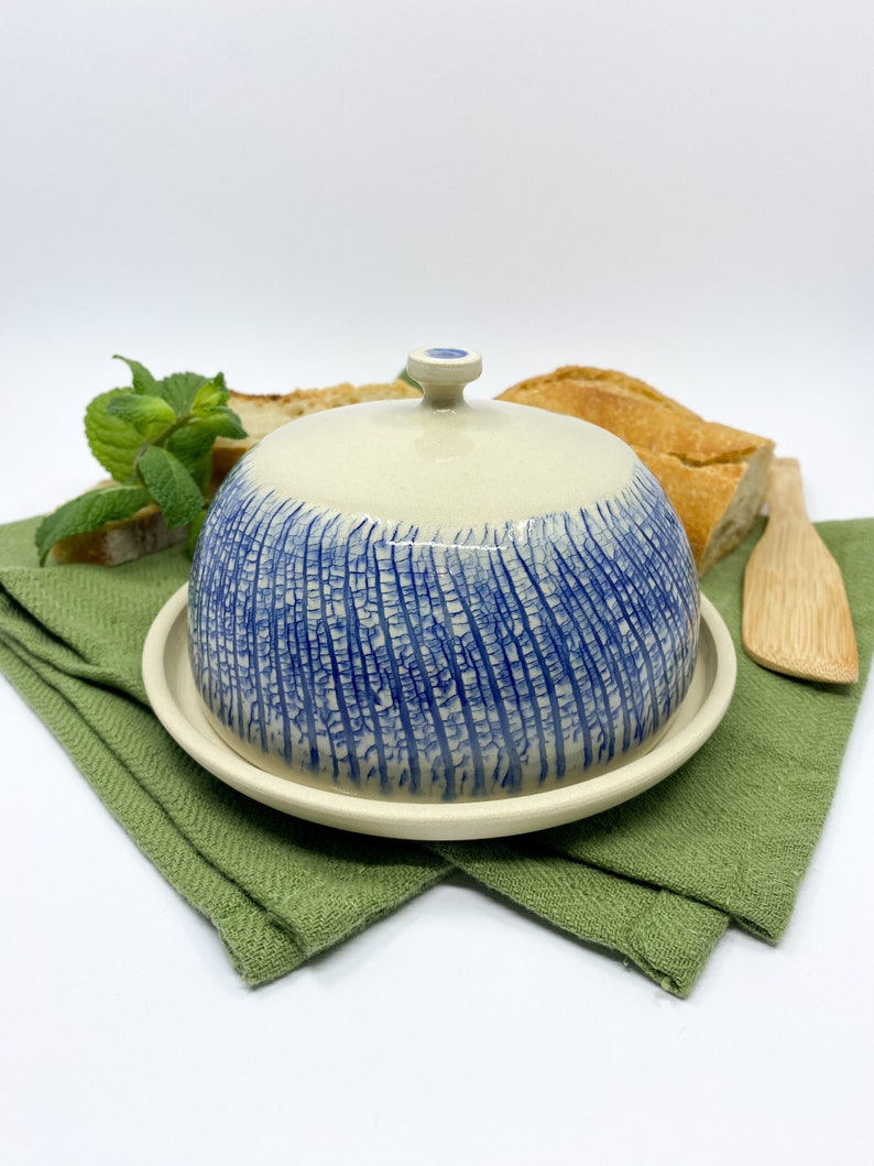 Medium handmade ceramic butter keeper with lid.