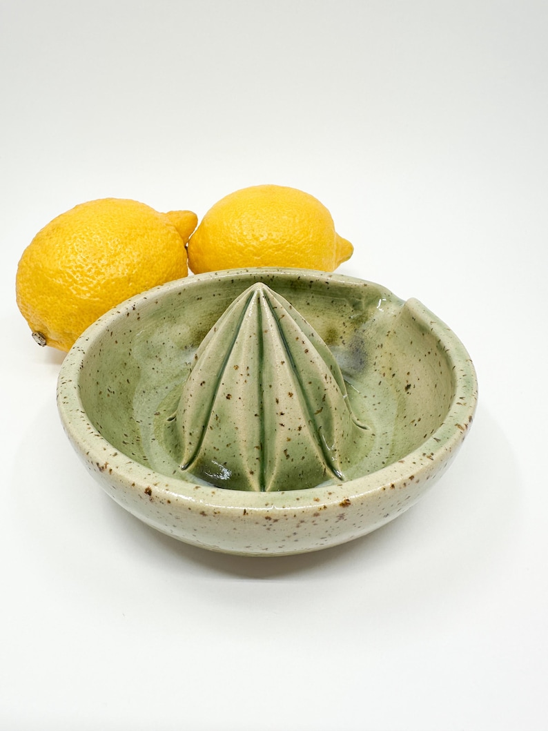 Speckled Ceramic Lemon Squeezer: Green Citrus Juicer, Handmade Kitchen Accessory image 5
