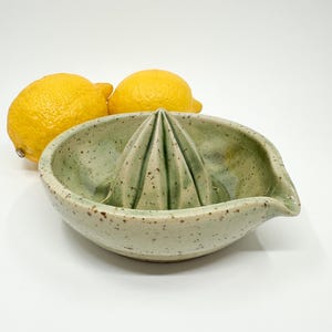 Speckled Ceramic Lemon Squeezer: Green Citrus Juicer, Handmade Kitchen Accessory
