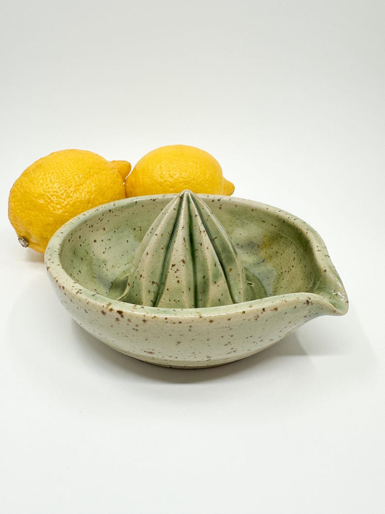 Speckled Ceramic Lemon Squeezer: Green Citrus Juicer, Handmade Kitchen Accessory
