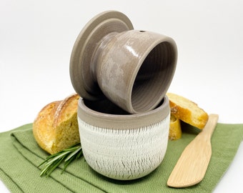 French butter keeper for kitchen in earth tones, stoneware butter dish with lid for butter lover, handmade pottery gift