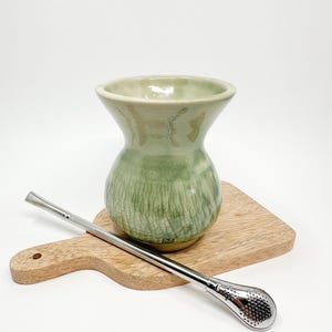 Handmade Green Ceramic Yerba Mate Cup: Brazilian Cuia Style, 300 ml