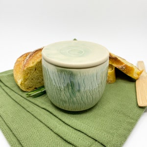 Green small french butter keeper for modern kitchen.