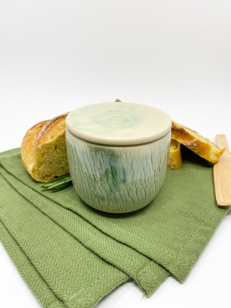 Green small french butter keeper for modern kitchen.