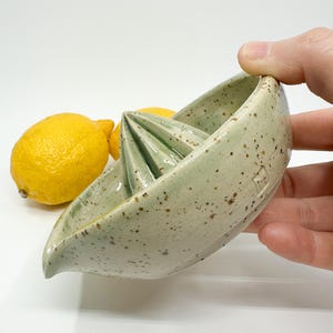 Speckled Ceramic Lemon Squeezer: Green Citrus Juicer, Handmade Kitchen Accessory