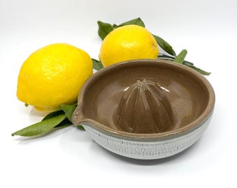 Handmade Ceramic Lemon Squeezer: Rustic Stoneware Citrus Juicer, Earthy Tones
