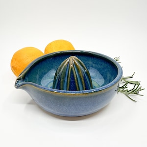 Handmade Blue Ceramic Lemon Squeezer: Modern Stoneware Citrus Reamer