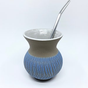 Blue ceramic yerba mate mug in brazilian cuia style