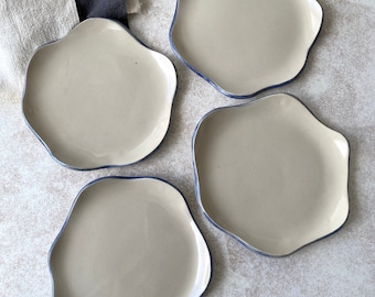 Set of 4 small ceramic plates, handmade stoneware dessert plates, pottery kitchen decor gift