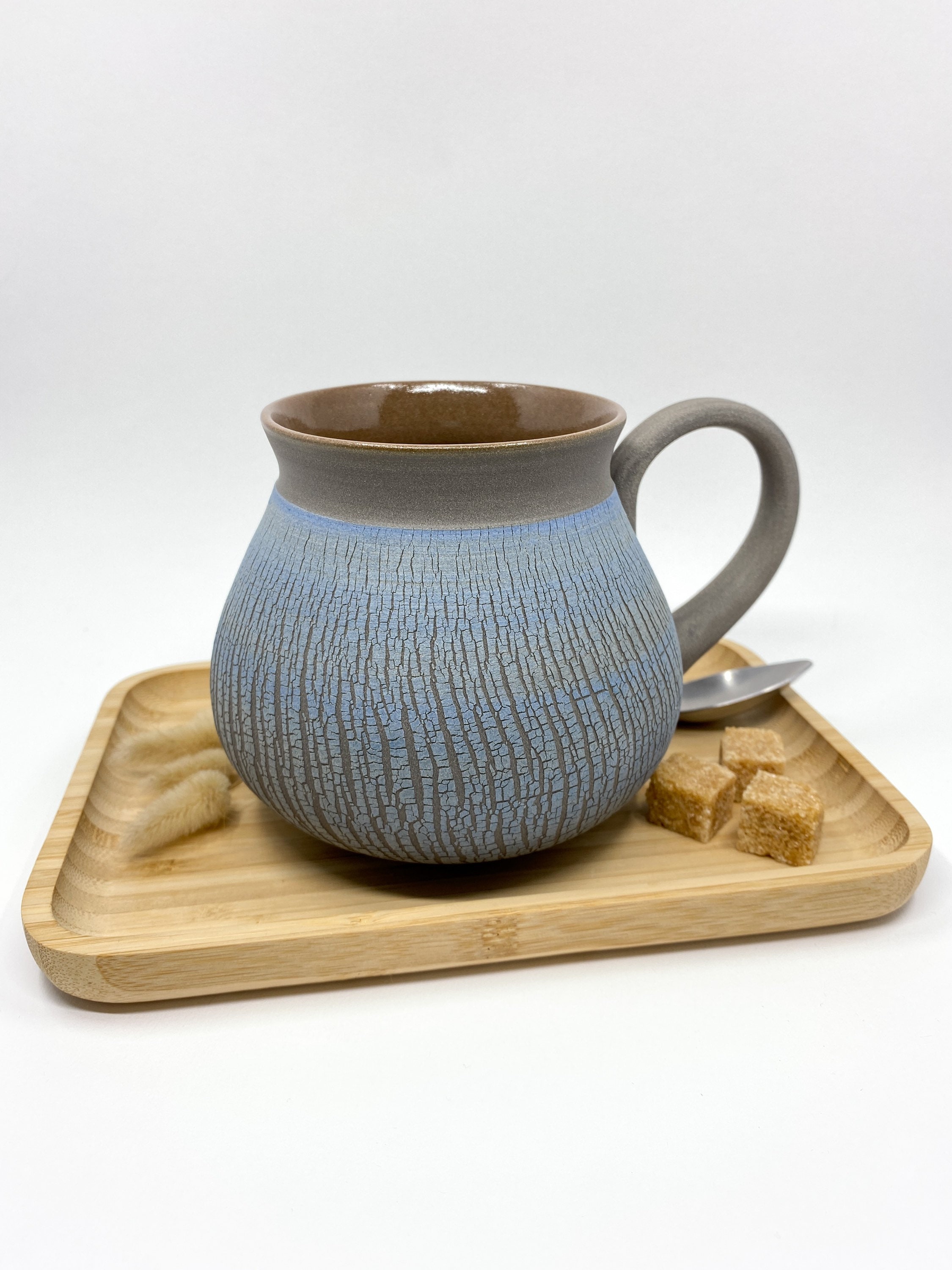 Grande Tasse en Poterie Grès, Grande à Café Bleue, Céramique Artisanale, Thé Céramique, Cadeau Fait 