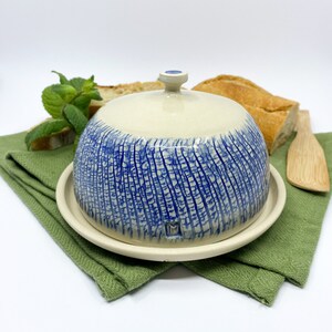 Medium handmade pottery butter dish with lid.