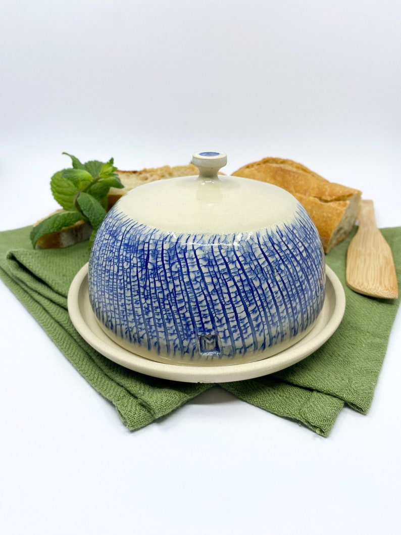 Medium handmade pottery butter dish with lid.