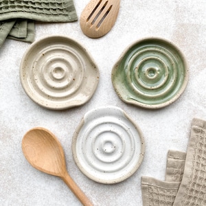 Speckled Ceramic Spoon Rest: Handmade Stoneware Pottery