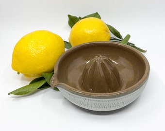 Ceramic lemon squeezer for minimalist kitchen, pottery citrus juicer in earth tones, pottery home decor gift