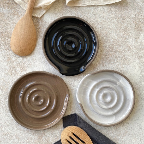 Porte-cuillère minimaliste pour cuisine moderne, porte-spatule en grès, poterie décorative de cuisine faite à la main