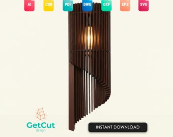 Swirl Pendant Light SVG & DXF – Laser Cut Wooden Lampshade Template, Modern Hanging Lamp Design, DIY Home Lighting File
