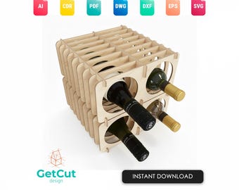 Wine Rack SVG & DXF – Laser Cut Wooden Bottle Display Stand Template, Digital Wine Storage Organizer File