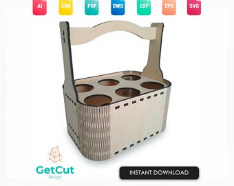 Beer Bottle Carrier SVG & DXF – Laser Cut Wooden Six-Pack Holder Template, DIY Beverage Crate Design File