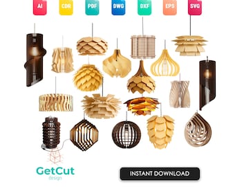 Pendant Lamp Bundle SVG & DXF – 20 Laser Cut Ceiling Light Templates, Wooden Lampshade Designs, DIY Hanging Lamp Digital Files
