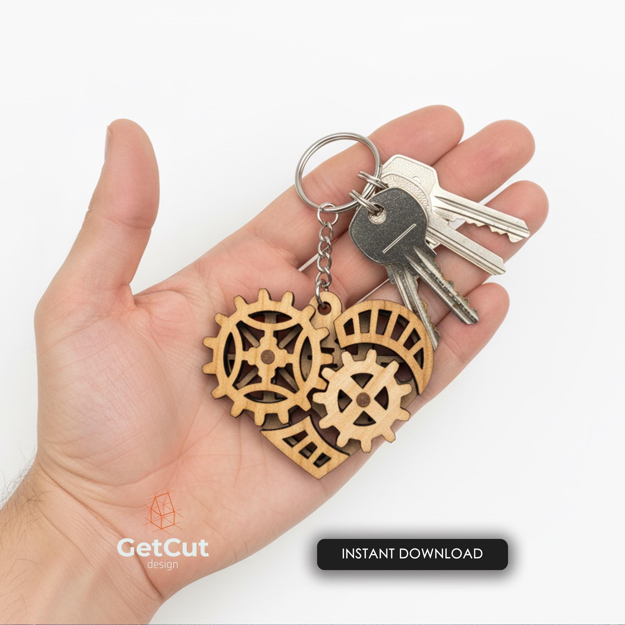 Key Ring File Heart Keychain SVG & DXF – Laser Cut Wooden Keyring Template, Love Gift ...
