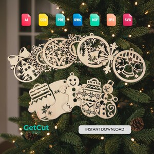 Christmas Ornament Box Set SVG & DXF – Laser Cut Wooden Storage Box With Ornaments, Holiday Decor Template For Makers