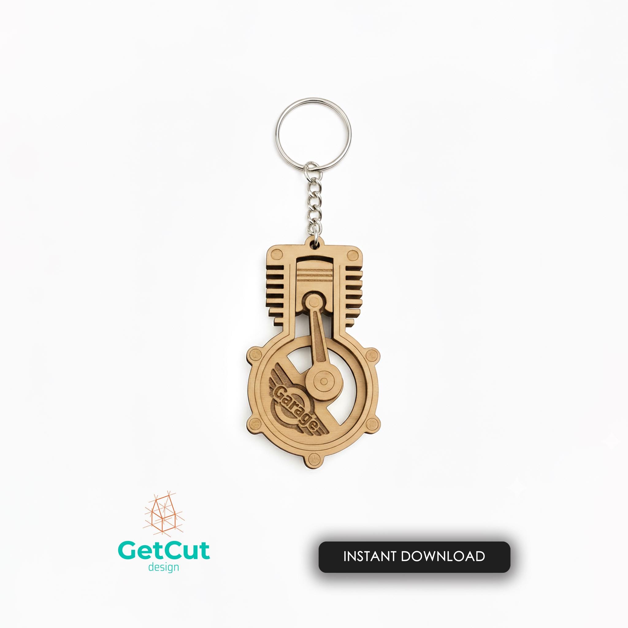 Key Ring Engine Engine Keychain SVG & DXF – Laser Cut Wooden V8 Engine Keyring Template ...