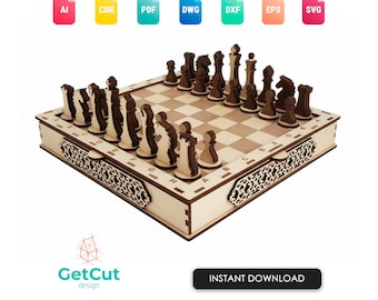 Chess Set SVG & DXF – Laser Cut Wooden Game Board And Pieces Template, DIY Chess Game Plan For Makers