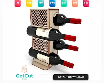 Modern Wine Bottle Holder SVG & DXF – Laser Cut Wooden Rack Design, DIY Wine Display Shelf Template, Digital File For Bar Decor