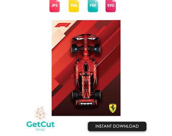 Póster digital de Ferrari F1 (Arte mural a escala Technic 42207), póster imprimible de Fórmula 1 para fans de los coches LEGO®, descarga instantánea