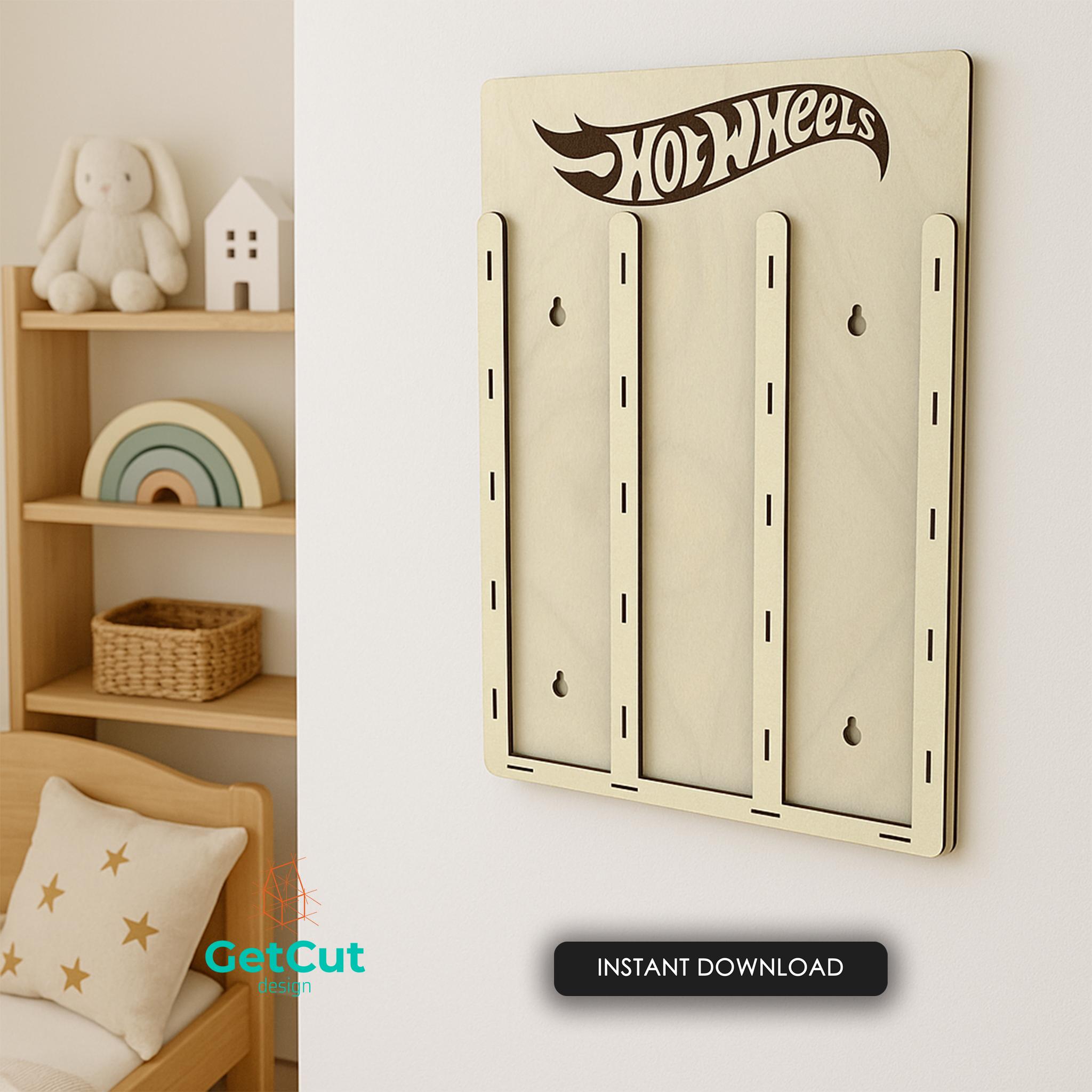 Hot Wheels Display Wall Organizer SVG & DXF – Laser Cut Toy Car Shelf ...