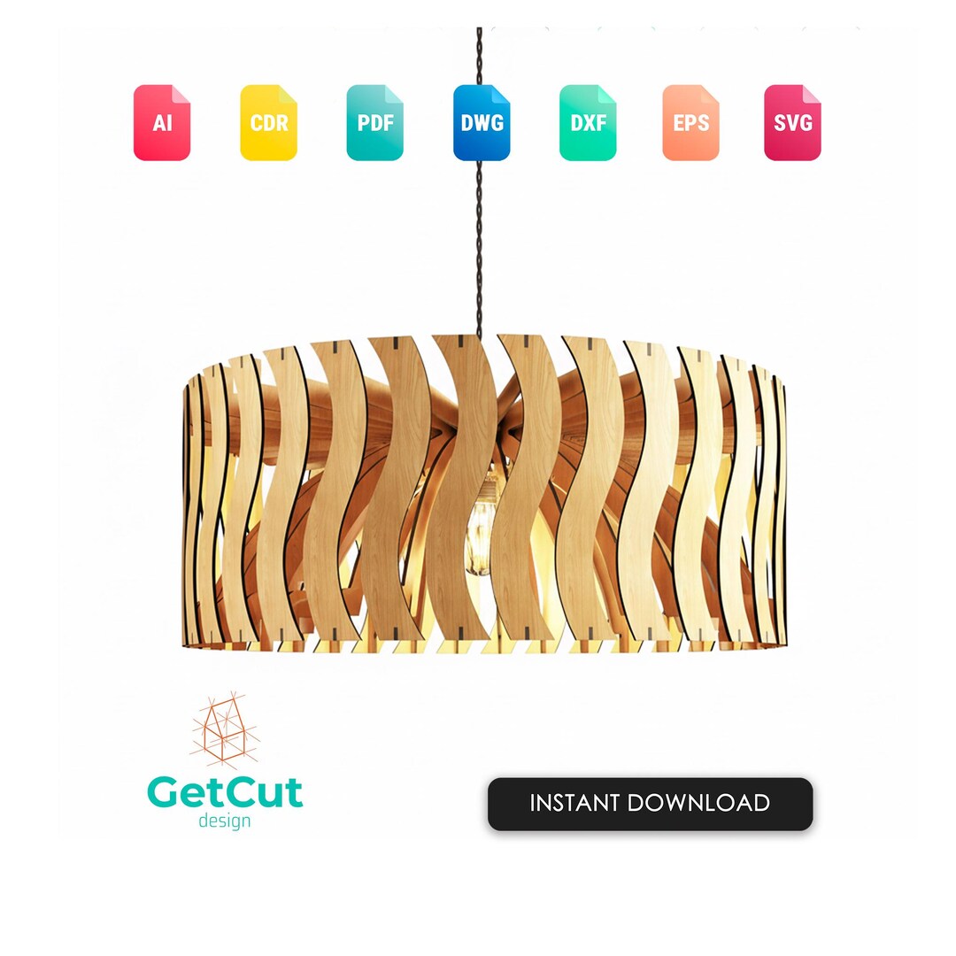 Light Design Dxf Vellum Wave Pendant Light SVG & DXF – Laser Cut Wooden Hanging Lamp ...