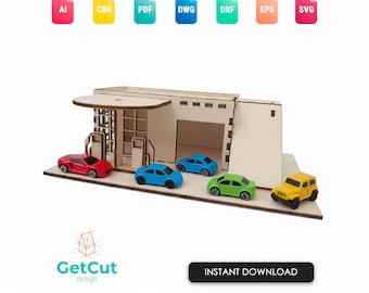 Hot Wheels Garage & Gas Station SVG, DXF – Laser Cut Toy Car Display Rack, CNC File for Hot Wheels Tracks, Accessories
