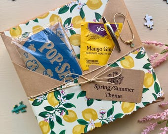 Spring Summer Blind Date with a Puzzle Box, Puzzle Lover Gift, Self Care Gift Box with Tea or Coffee, Cozy Night Care Package, Unique Gift