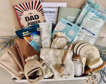 Lux New Mom & Baby Gift Box, Postpartum Care Package, Organic Baby Essentials, Mom to Be Support Box, Baby Shower Gift, New Dad, Newborn