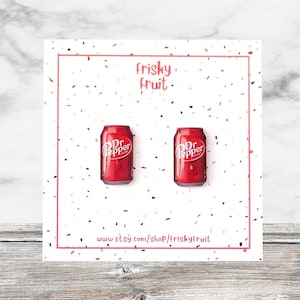 Dr Pepper Earrings Soft Drinks Stud Earrings Miniature Food Stud Earrings Junk Food Earrings Party Earrings Miniature Food Jewelry Gift image 1