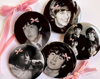 The Beatles coquette ribbon bow badges /pins/buttons!