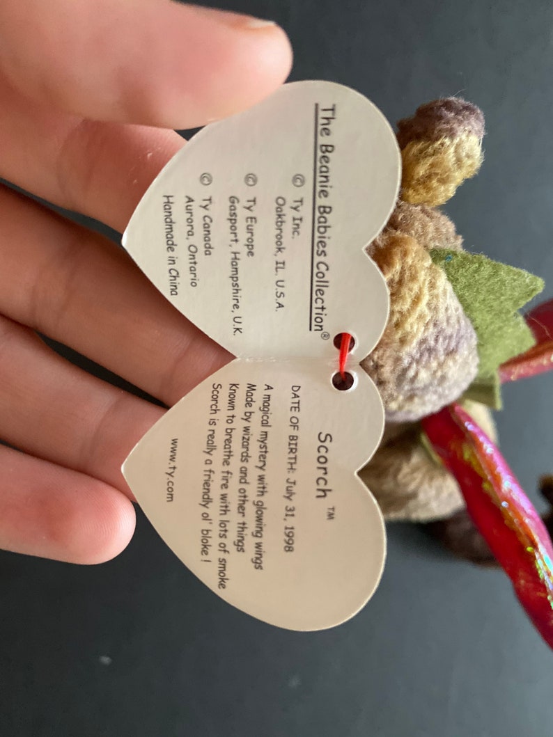 TY Beanie Baby scorch Dragon Rare Retired W/ Tag Errors Mint Condition