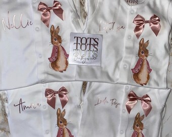 Flopsy Rose Rabbit Personalised Baby Sleepsuit - Birth Gift - Coming Home Outfit - Newborn - Baby Keepsake - Baby Shower - Baby Gift