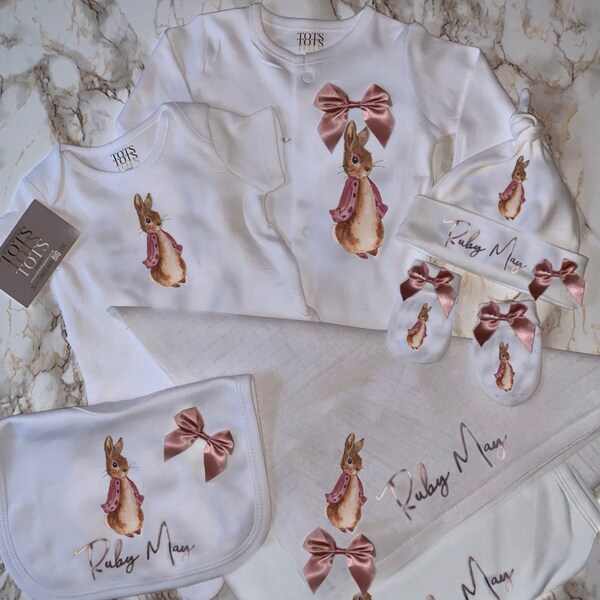 Flopsy Rabbit Baby - Rose - Personalised Birth Gifts - Coming Home Outfits - Newborn - Baby Gifts - Baby Shower - Baby Outfits - Baby Gift