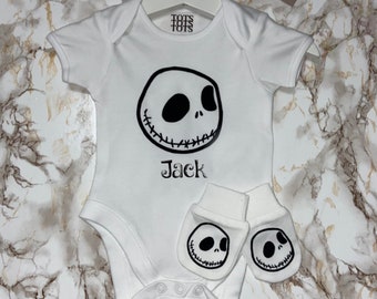 Baby Bodysuit & Scratch Mittens  - Skellington - Birth Gift - Coming Home Outfit - Newborn - Baby Keepsake - Baby Shower - Baby Gift Set