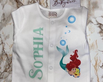 Baby Personalised Baby Sleepsuit- Birth Gift - Mermaid Bubbles - Coming Home Outfit - Newborn - Baby Keepsake - Baby Shower - Baby Gift