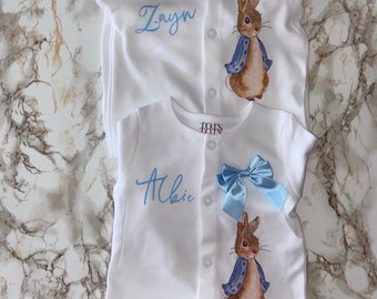 Peter Personalised Baby Sleepsuit - Birth Gift - Peter Rabbit - Coming Home Outfit - Newborn - Baby Keepsake - Baby Shower - Baby Gift