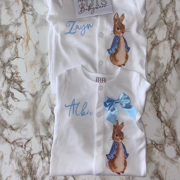 Peter Personalised Baby Sleepsuit - Birth Gift - Peter Rabbit - Coming Home Outfit - Newborn - Baby Keepsake - Baby Shower - Baby Gift