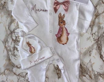 Flopsy Rose Rabbit - Coming Home Baby Set -  Birth Gift - Coming Home Outfit - Newborn - Baby Keepsake - Baby Shower - Baby Gift Set